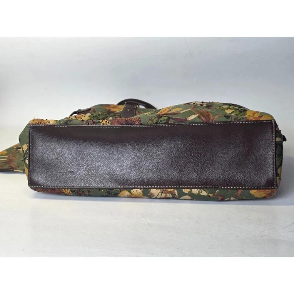 Caribbean Joe ShoulderBag‎ Handbag Floral Print Green Brown Purse Pouch Bag